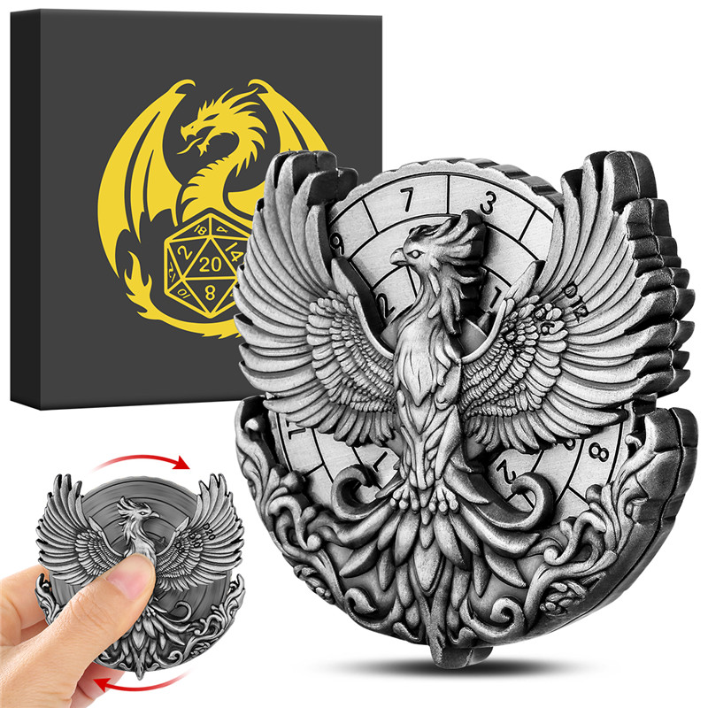 Dice Tower Wooden - 7-in-1 Phoenix Würfelspinner Metallisches Fingerspitzen-Würfelrad Rollenspiel-Brettspiel-Zubehör